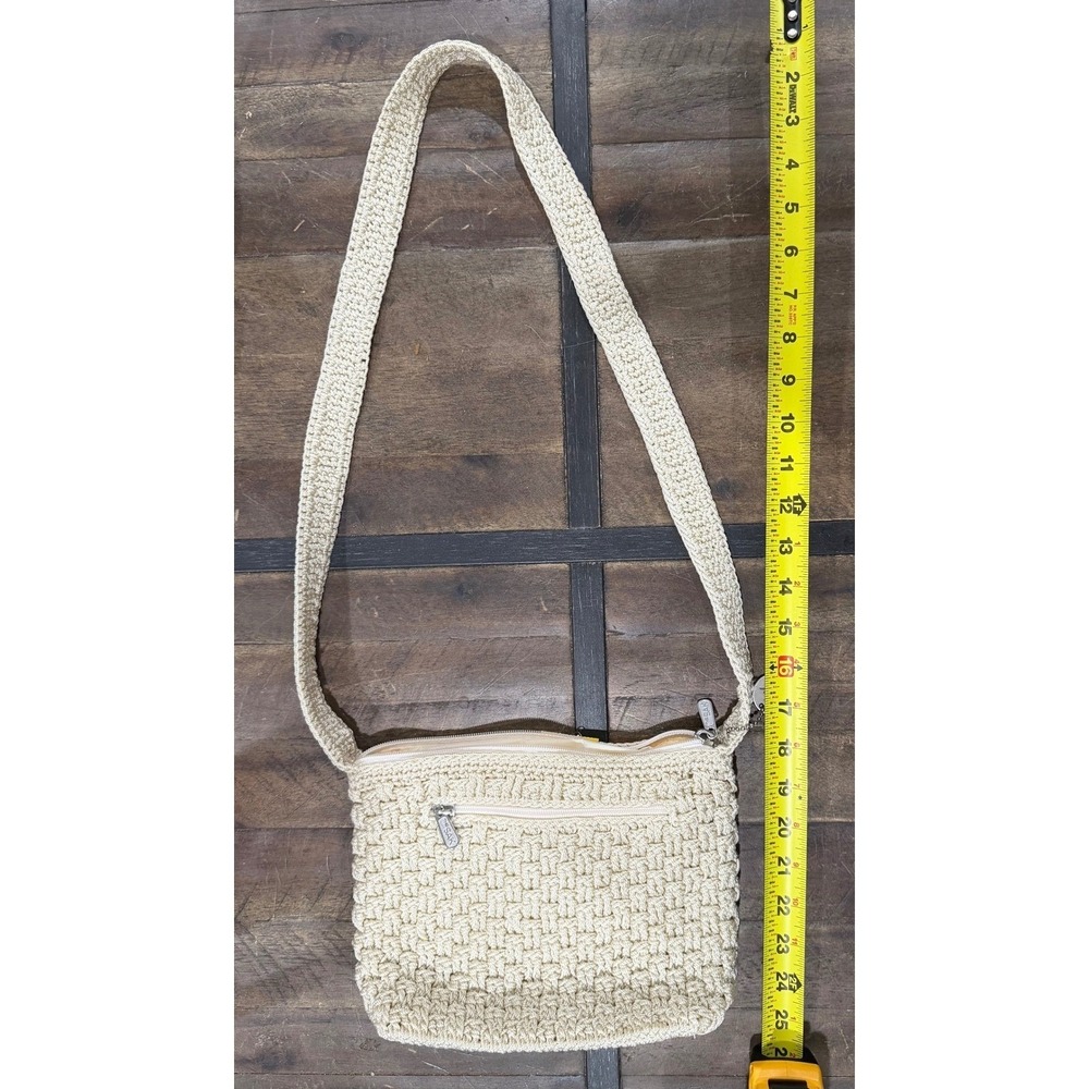 The Sak Original Crochet Crossbody Bag purse Cream Woven Zip Shoulder Bag Boho - Picture 3 of 5